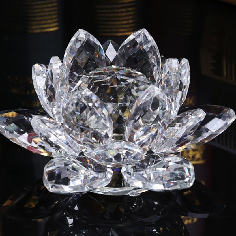 1pc Handcrafted Crystal Lotus Ornament For Home Decor And Desk Cabinet Decoration