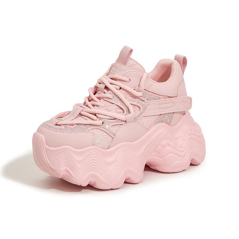 Daddy Schuhe Mädchen 2025 Neue Frühling Plateau Muffin Schuhe Strasssteine Mode Vielseitig Kleine Innere Höhenerhöhung Damen Schuhe