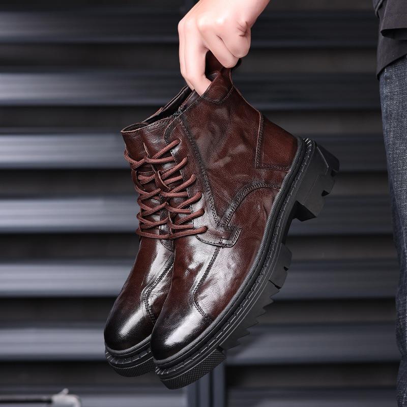 First layer sheepskin men's Martin boots high-top velvet thermal cotton shoes leather tooling boots fashion men's boots leather boots