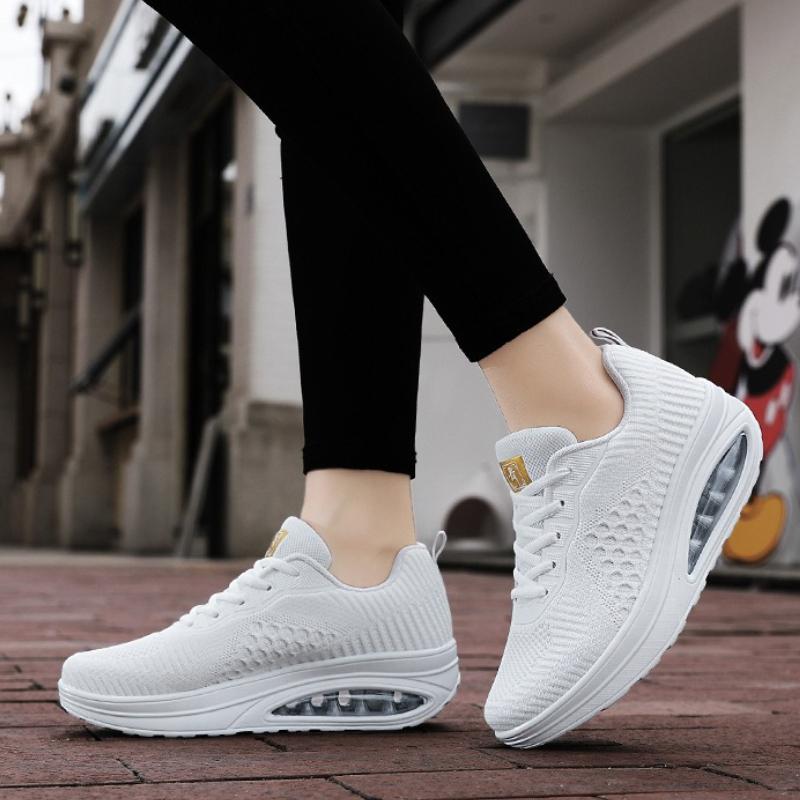 Air-cushion Women's Modern Dancing Shoes Breathable Knitted Casual Platform Shoes Jazz Rocker Shoes