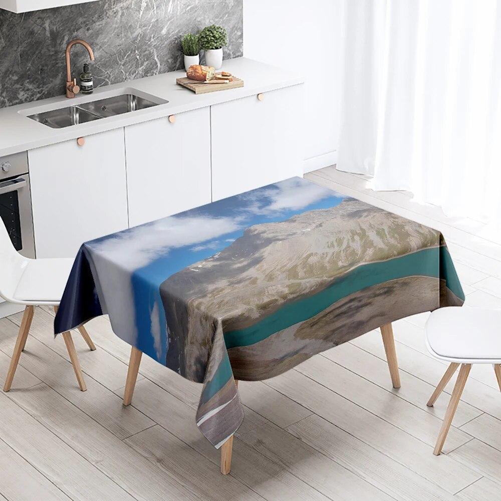 Misty Scenery Tablecloth Natural Trees  Anti-Fouling Waterproof Rectangular Kitchen Table Home Decoration