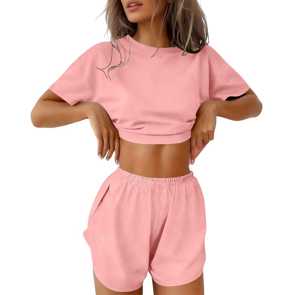 Damen-Pyjama-Set Kurzarm Gestreift Bedruckt Zweiteilig Loungewear Nacken-Pyjama Split-Shorts-Set Weiche Nachtwäsche