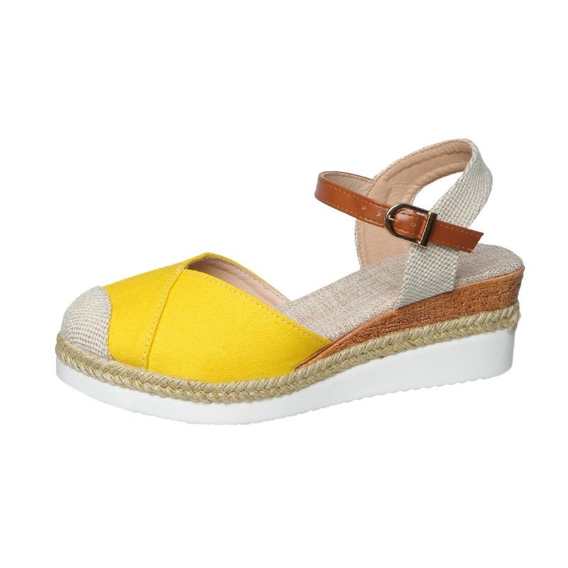 Sandali con zeppa a punta chiusa da donna Sandali estivi da donna con cinturino e fibbia Scarpe gladiatore Espadrillas alla moda Sandali con plateau Donna