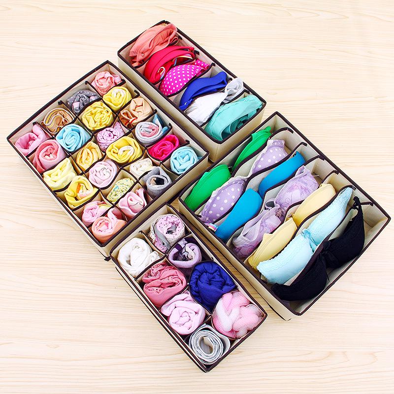 Foldable Underwear & Socks Storage Box with Dividers - Wardrobe Organizer for Bras and Panties.