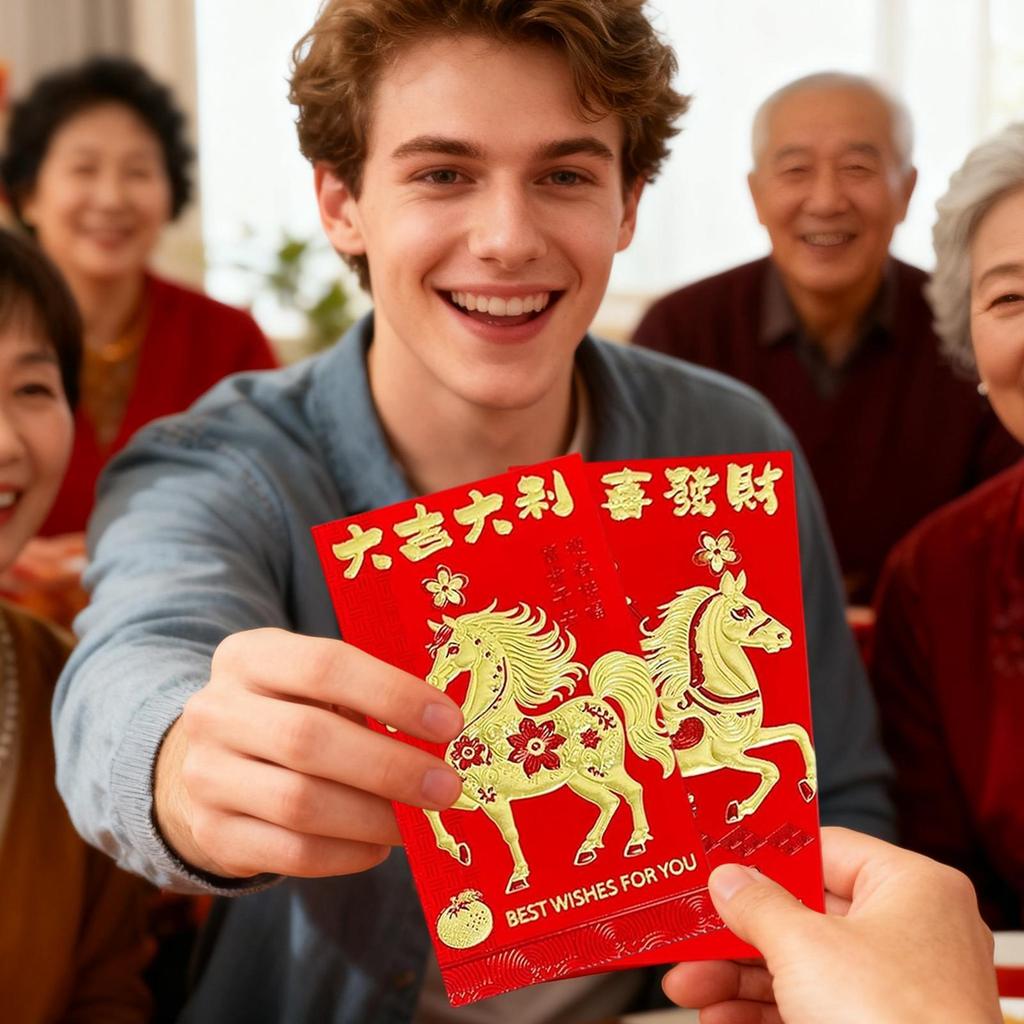 Chinese New Year Red Packets Year Of The Horse Red Envelopes 6 Pieces Holiday Party Supplies Lunar New Year Lucky Money Red Bag