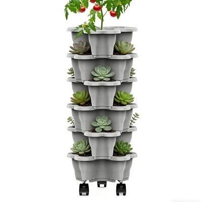 Neuer Vertikaler Turm Stapelbarer Blumentopf Mehrschichtiger Kunststoff-Blumentopf mit Beweglichen Rollen Erdbeerpflanzgefäß Turm Hausgarten