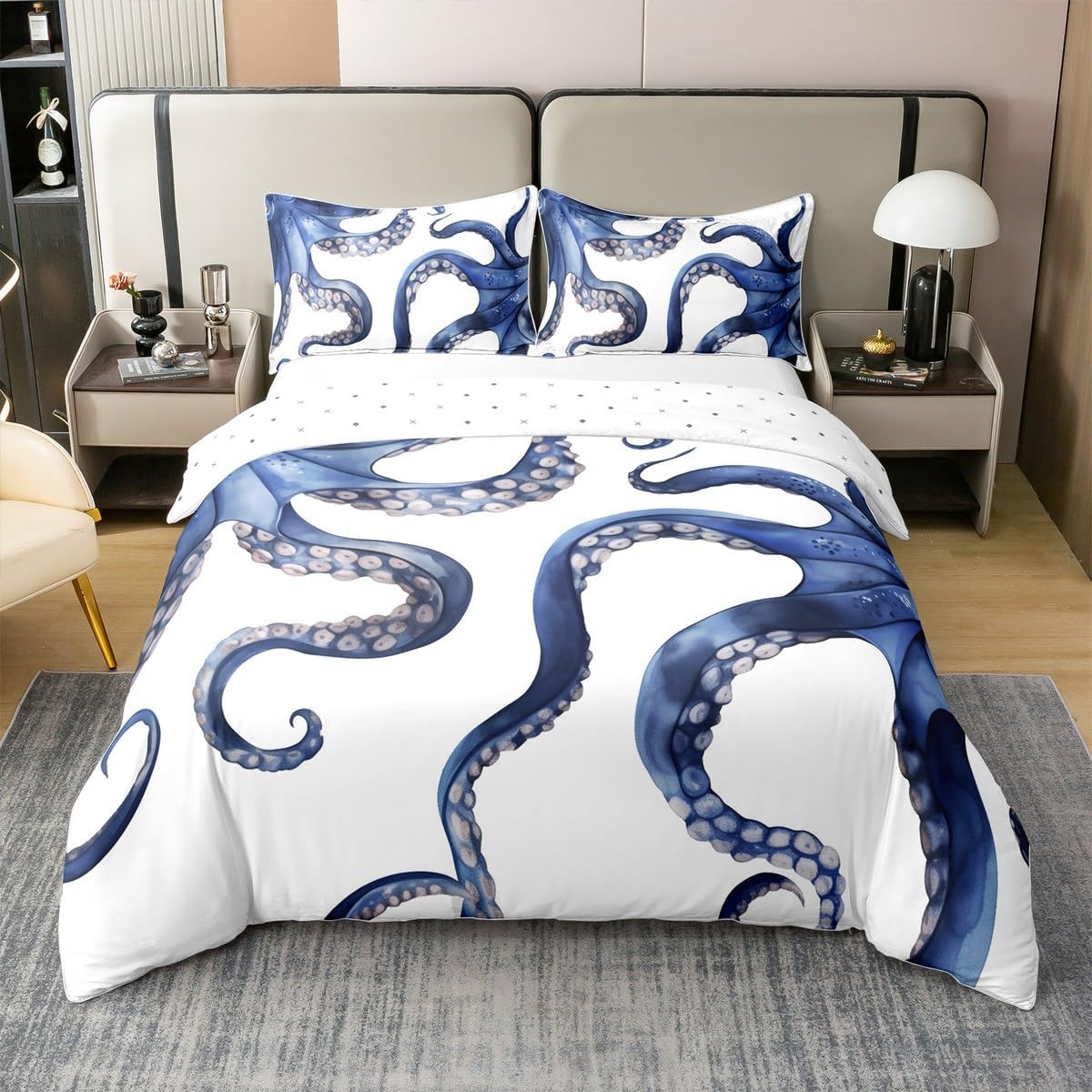 

Cartoon Sea Creatures Duvet Cover Queen King Size Bubble Doodle Ocean Theme Bedding Set For Kids Boys Girls Teens Quilt Cover EU Single(135x200cm)