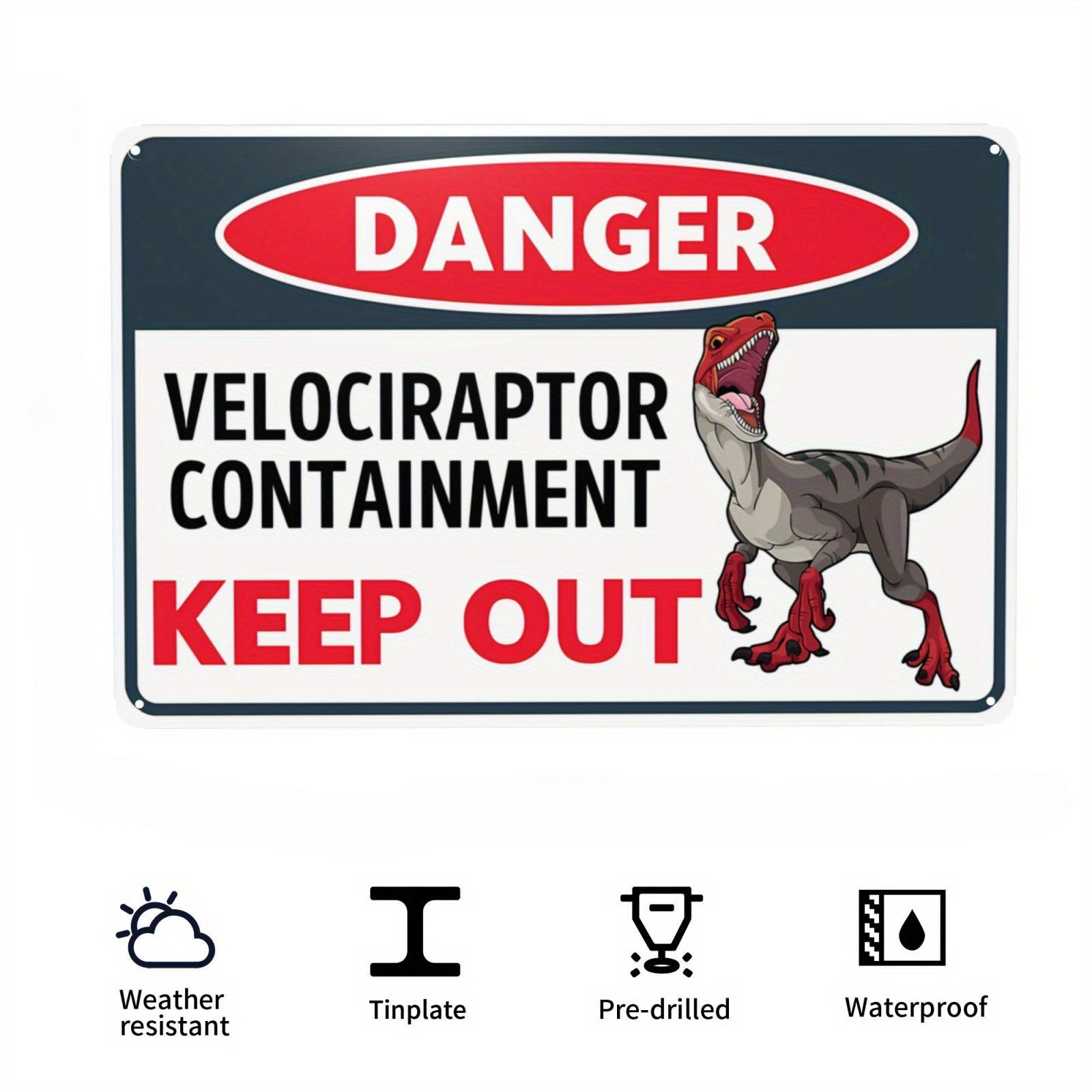 

Metal Sign Danger High Voltage Electrical Shock Hazard,Danger Velociraptor Containment ,Tin Sign For Indoor/Outdoor,AluminumSign 20x30cm
