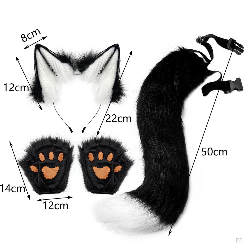 4x Ears And Tail Set Anime Cosplay Gloves for Dance Women Carnival