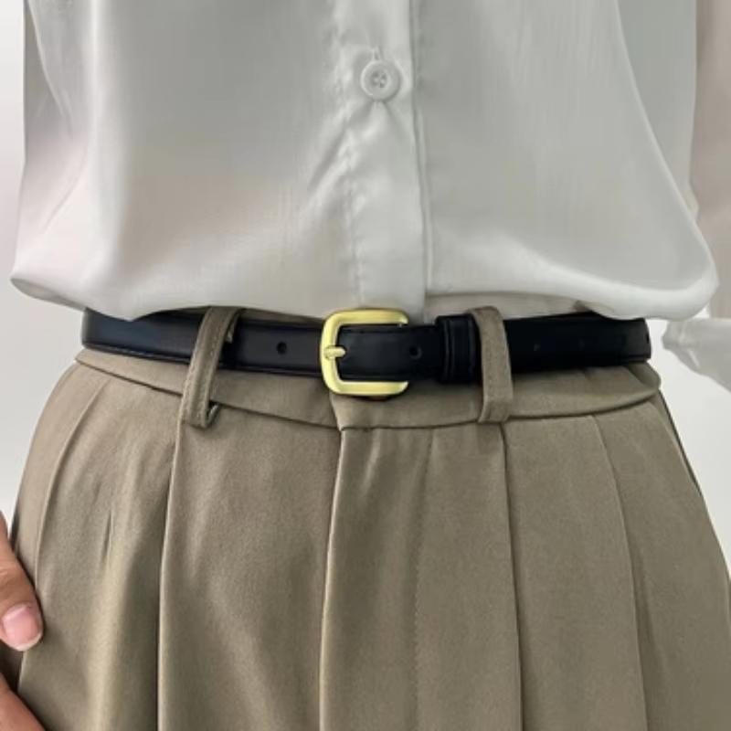 Women'S Belt With Fine Matching Western Pants 2Cm Wide Pu Leather Metal Buckle Belt Simple Versatile  Decoration