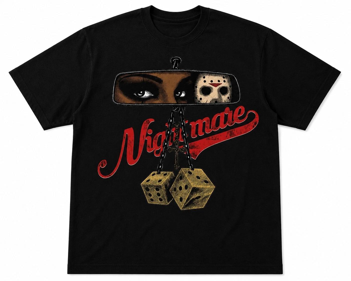Nightmare Retro Horror T-Shirt Friday the 13th Slasher Movie Graphic Tee Black 4XL
