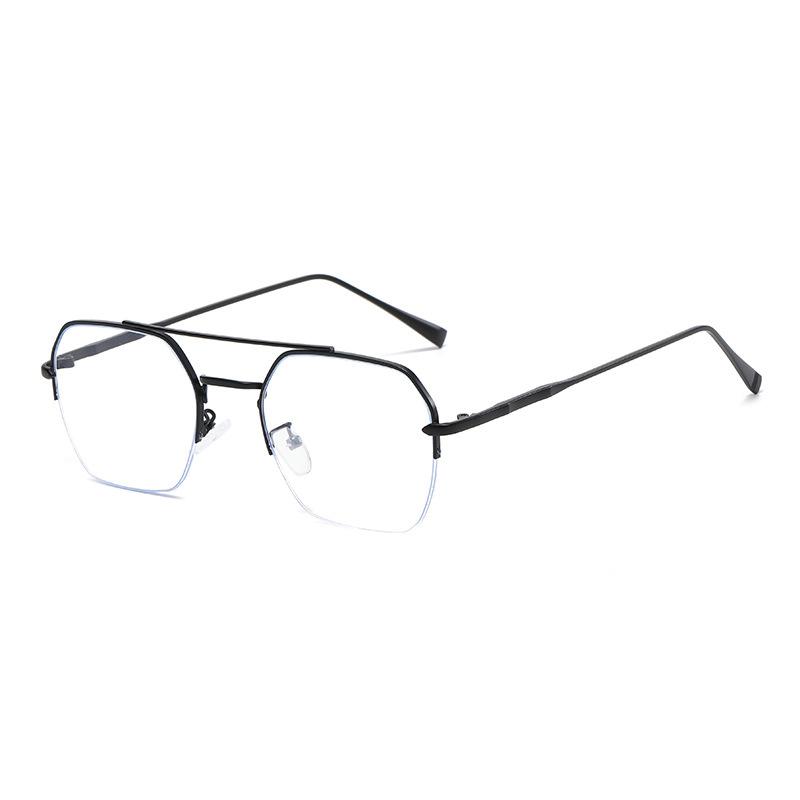 Trend Chan Weiting Same Male Metal Double Beam Half Frame Anti-Blue Glasses Thin Face Flat Glasses Glasses Frame Female