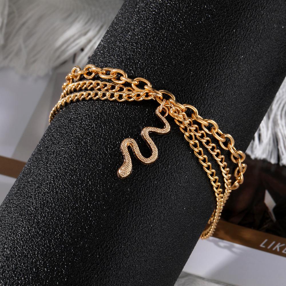 Bohemian Beach Three Layers Snake Shape Anklet for Ladies