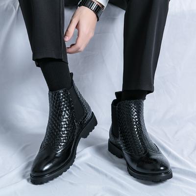 Fashion All-match Leather Shoes Men Boots Slip On Oxfords Formal Dress Chelsea High Top Ankle Boots 2025 New Business Ankle Boots Men