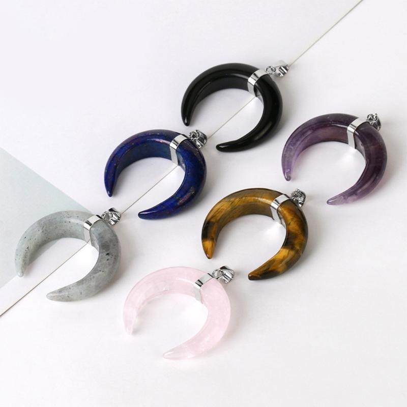 Natural Stone Crescents Moon Pendant Necklace Natural Stone Crescents Moon Pendant Necklace Clavicle Chain for Women