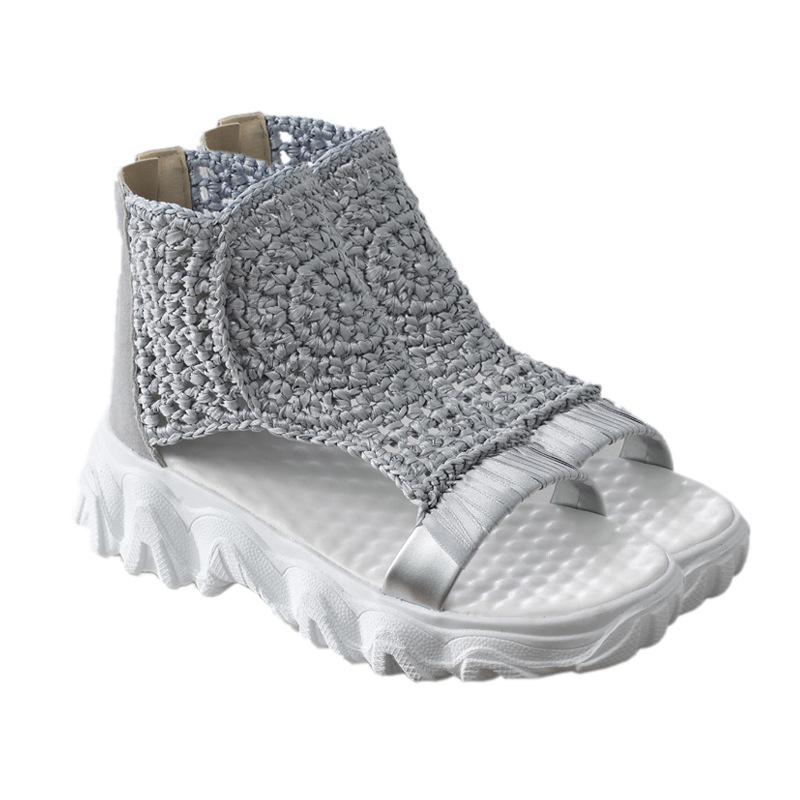 В'язані вовняні босоніжки для жінок Нове літнє взуття з плетеною еластичною сіткою Жіночі босоніжки Mujer