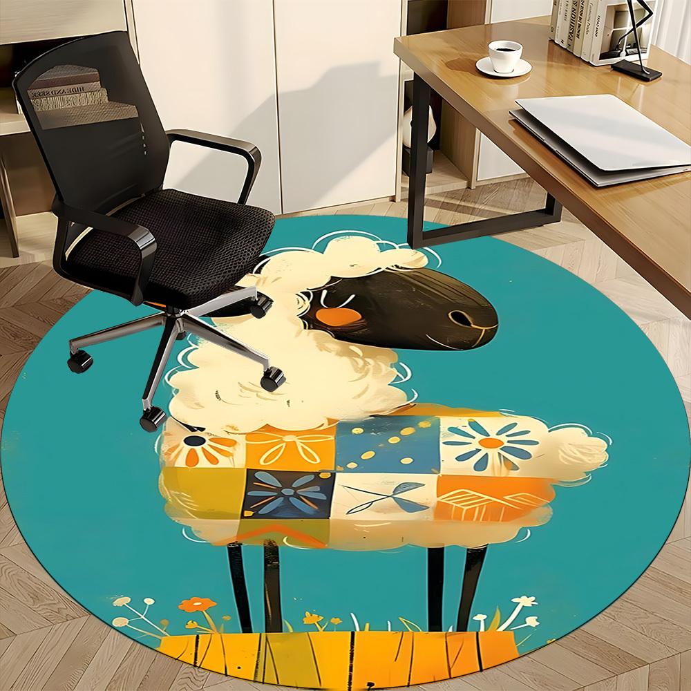 1PC Floral Patchwork Sheep Office Round Area Rug, Mat Suitable ForOffice, Under Office Chairs Bedroom Living Room Home Decor, Room Deco