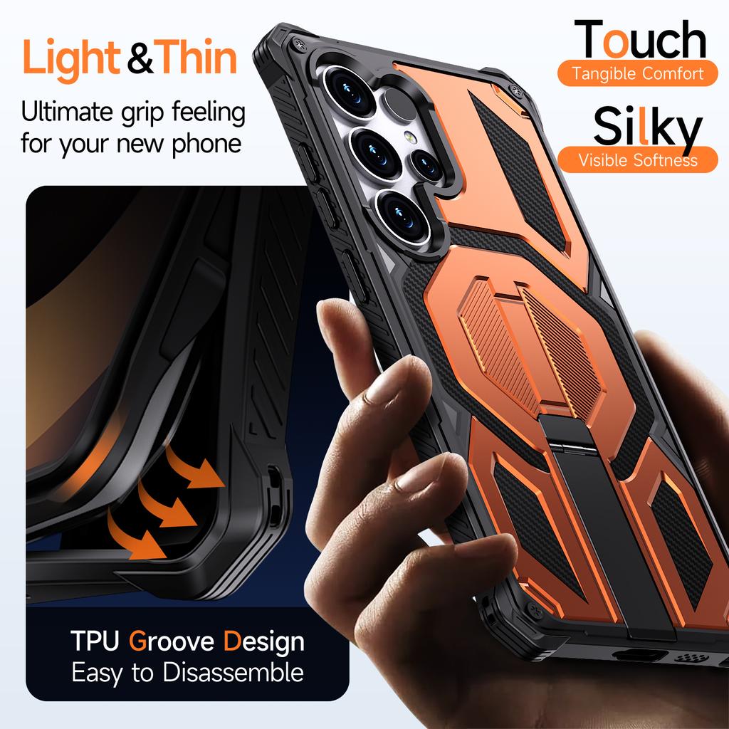 For Samsung Galaxy S25 Ultra Magnetic Case Rotating Kickstand PC + TPU Shockproof Drop-proof Phone Cover