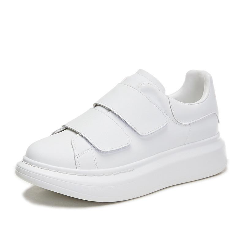 Fashion Mens Casual White Shoes Genuine Leather Flats Shoe Street Style Women's Stylish Platform Sneakers Hook Loop Designer Footwear