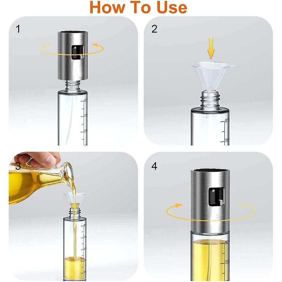 Pack Of 2 Oil Sprayer Bottles - Glass Bottle Vinegar Dispenser - With Scale, With Pastry Brush, Cleaning Brush And Oil Funnel (100ml)