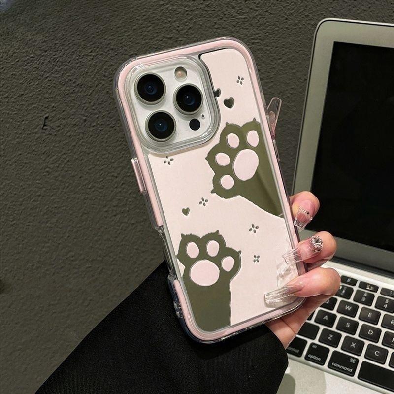 Cute pink cat paw print colorful mirror surface suitable for Apple 16/15iphone13XR/MAX Huawei mobile phone case