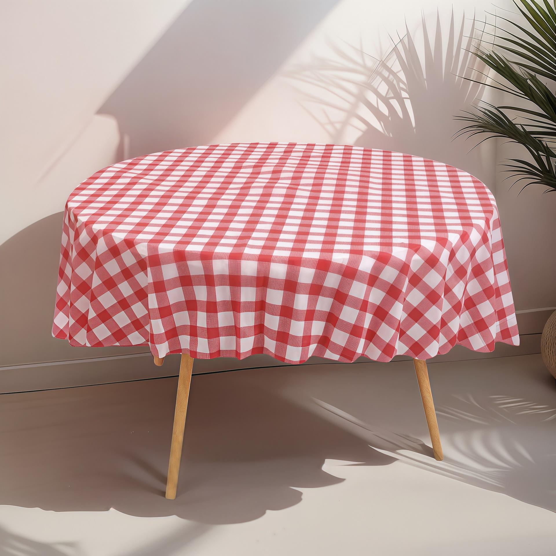 1PC Disposable Tablecloth Oil-proof Reusable Round Tablecloth Wrinkle-Free Waterproof Gingham Tablecloth Family Gathering (Red,1pc)