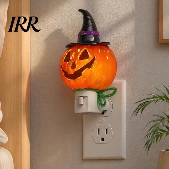 Decorative Wall Light Halloween Pumpkin Ghost Night with Witch Hat, Resin Soft Glow Plug-in LED Bedroom Light, Spooky Sconce for Party Home