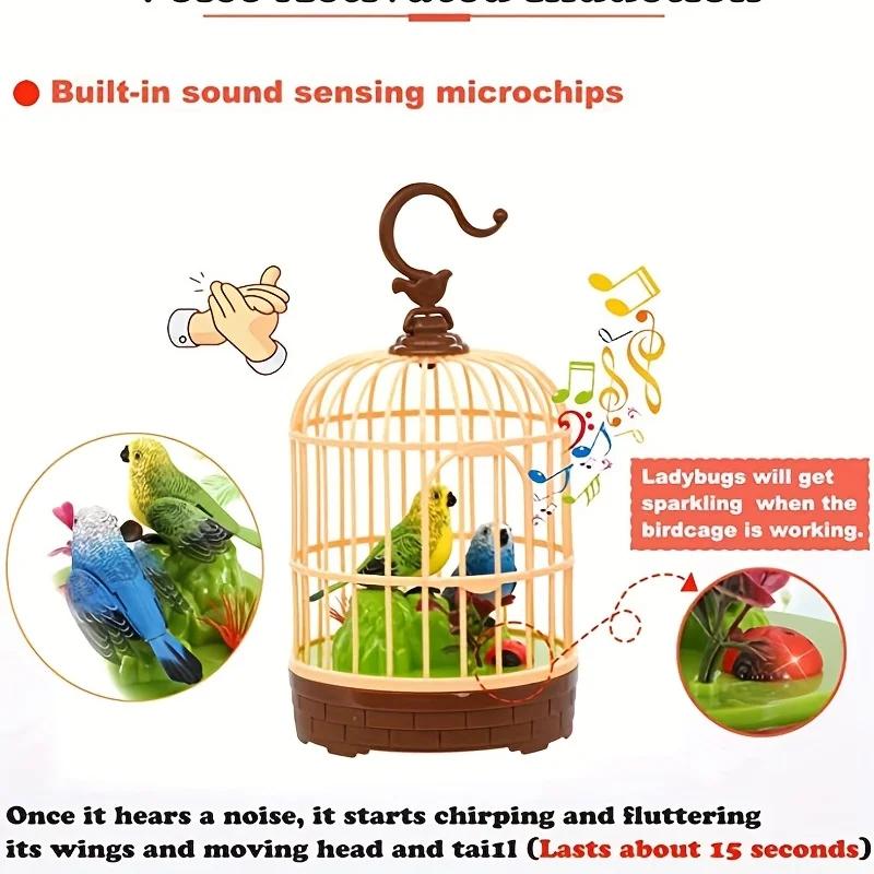 Singing Bird in a Cage Toy Voice-Activated Induction Birdcage with Talking Chirping Parrot Realistic Animal Gift Lifelike Sound