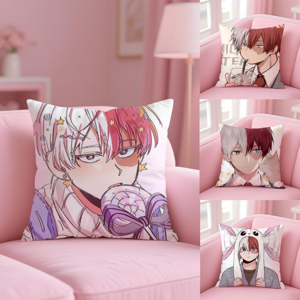 Kawaii S-Shoto T-Todoroki Chibi Cushion Cover Plush Fabric Soft Double-Sided Printed Sofa Warm Winter Home Gift Pillow Cover
