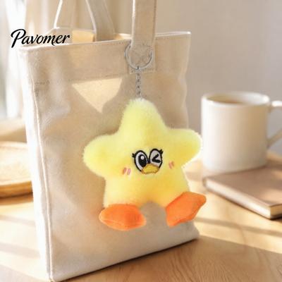 Kawaii Cartoon Duck Key Ring Star Plush Keychain, Soft Stuffed Animal Pendant with Embroidered Face, Portable Metal Cute Bag Charm for Backpack, Mini