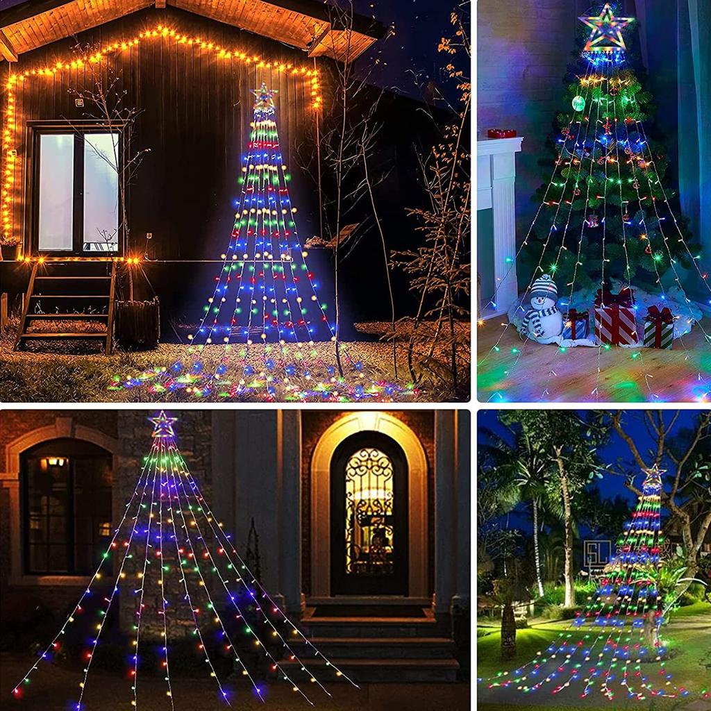 Mozalida [Style] LED Illumination Lights, 350 Bulbs, Solar Powered, Outdoor, Waterproof, Christmas Decorations, DIY Christmas Tree Lights, Auto