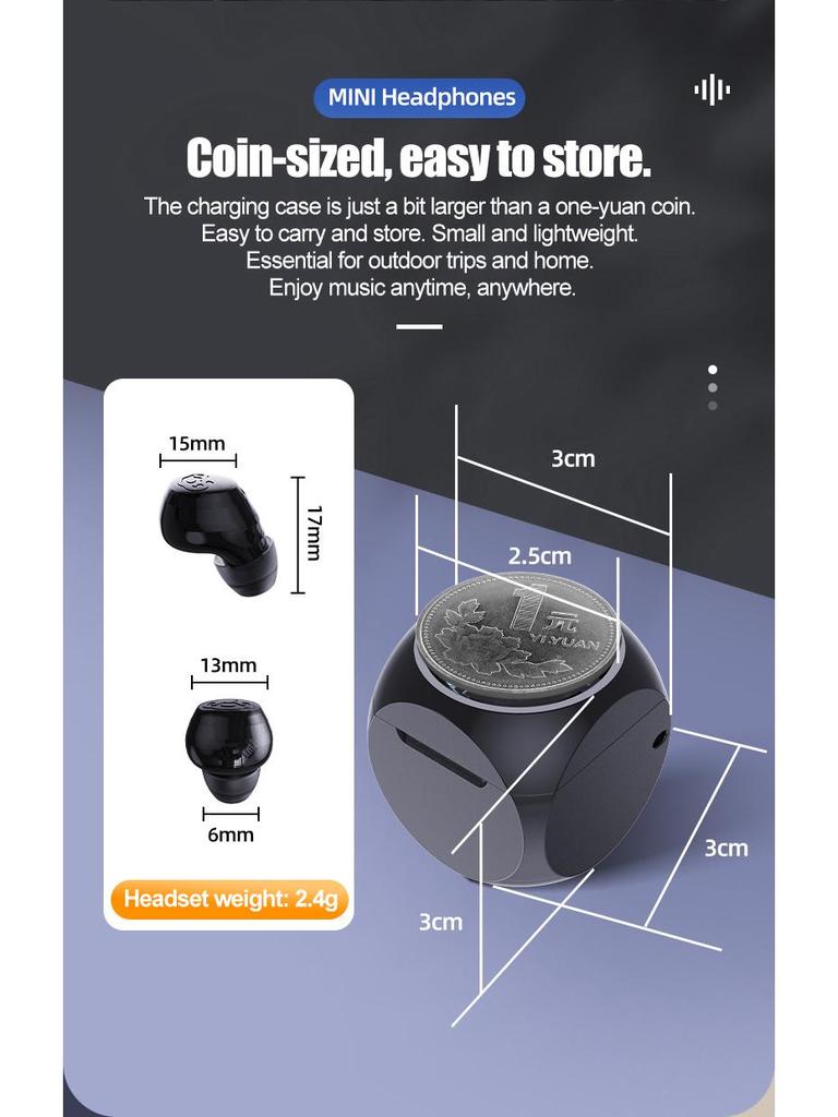 Q1 Bluetooth Mini Single In-Ear Earphone with Battery Display for Sports or Business