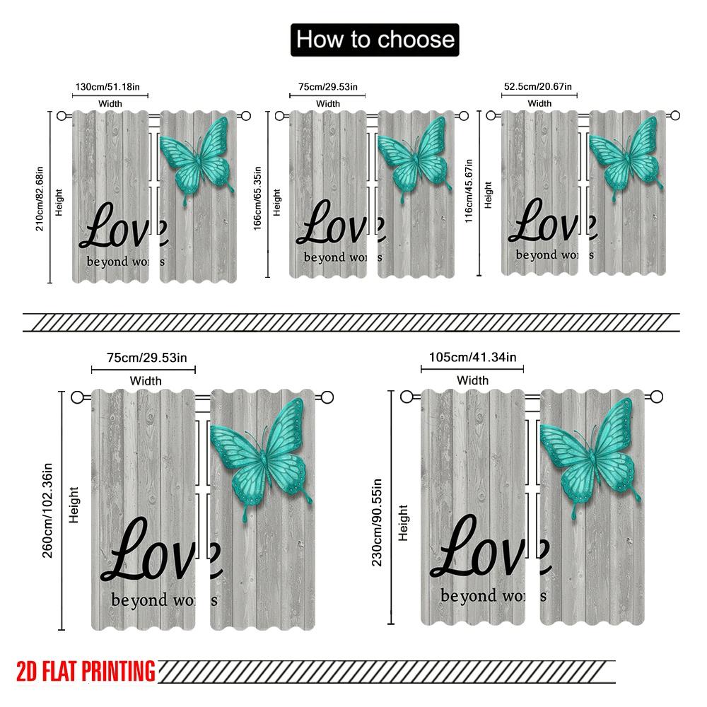 2pcs 2D Flat Printing Drapes Beautiful Butterfly Love Polyester Without Electricity All Season Party & Holiday Decor Use for