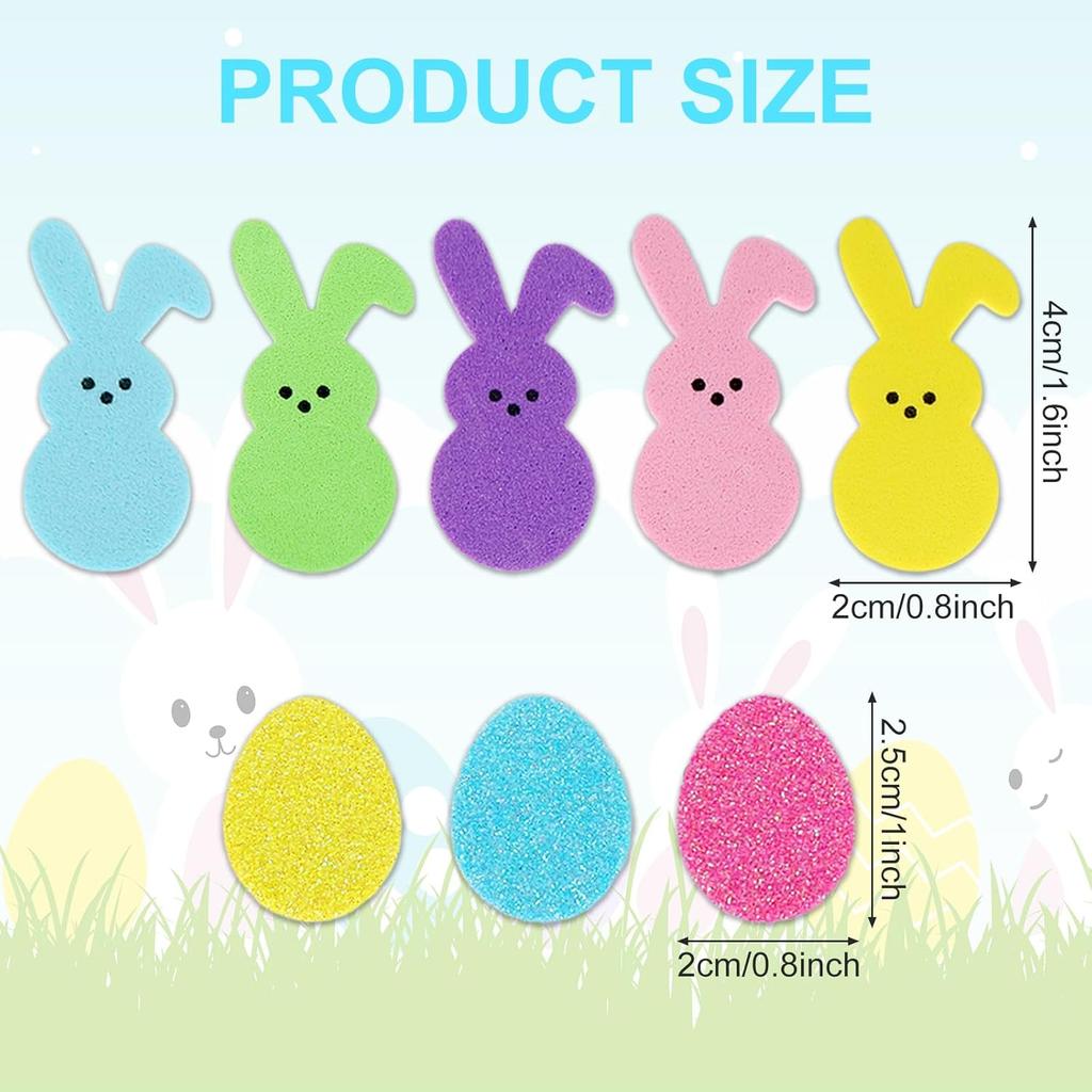 Whaline 250Pcs Easter Foam Stickers Bunny Rabbit Egg Decals Self Adhesive Stickers for Spring Birthday Party DIY Crafts Greeting Cards Making Home