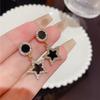 Trendy Personality Silver Needle Full of Diamond Pentagram Star Stud Earrings, Temperament Geometric Earrings, Black Earrings for Women