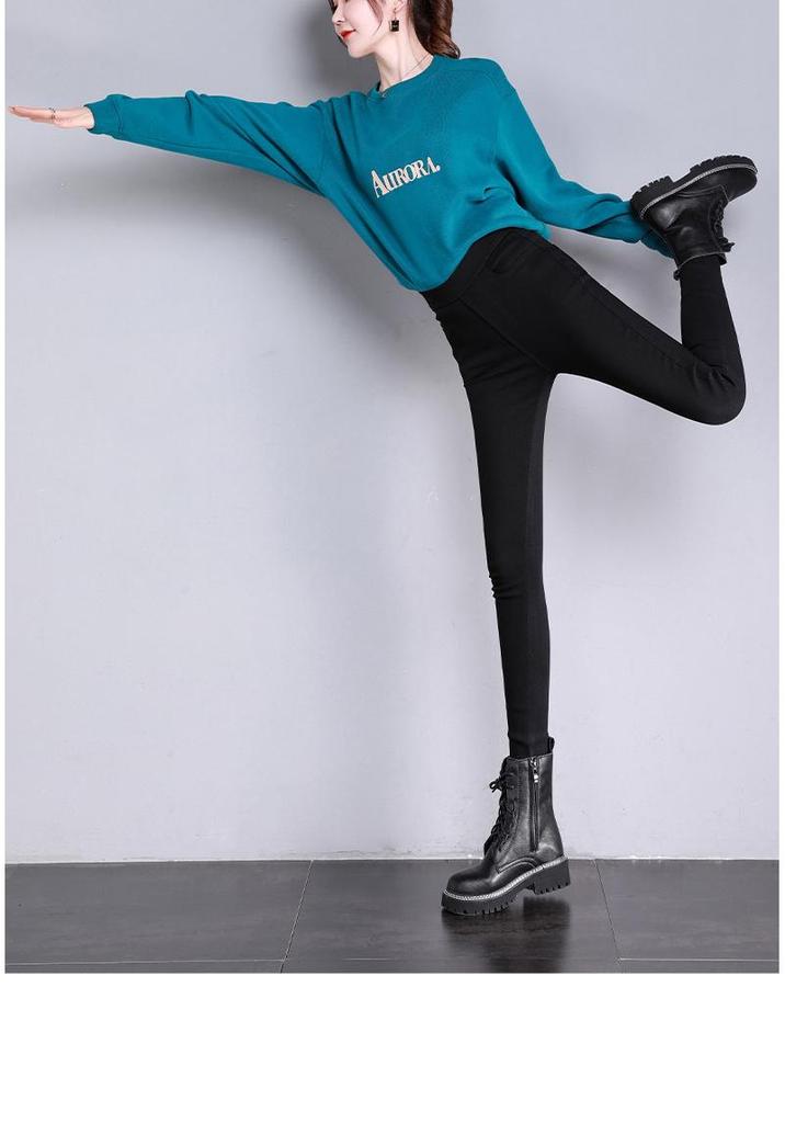 Tall Women's Stretchy Black Pencil Leggings with Plus Velvet for Spring/Autumn/Winter