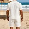 Mens Casual Loose Breathable Short Sleeve Shirt And Shorts Beach Set