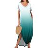 Women Summer Casual Loose  V Neck Short Sleeve Beach Maxi Long Dresses Trendy Outfits