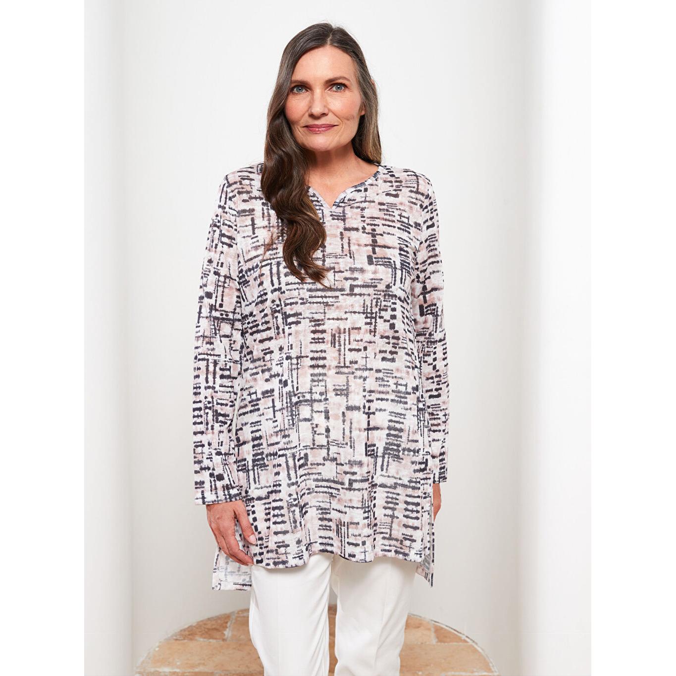 

LCW GRACE Женская туника с длинными рукавами и узором со свободным вырезом Бежевая