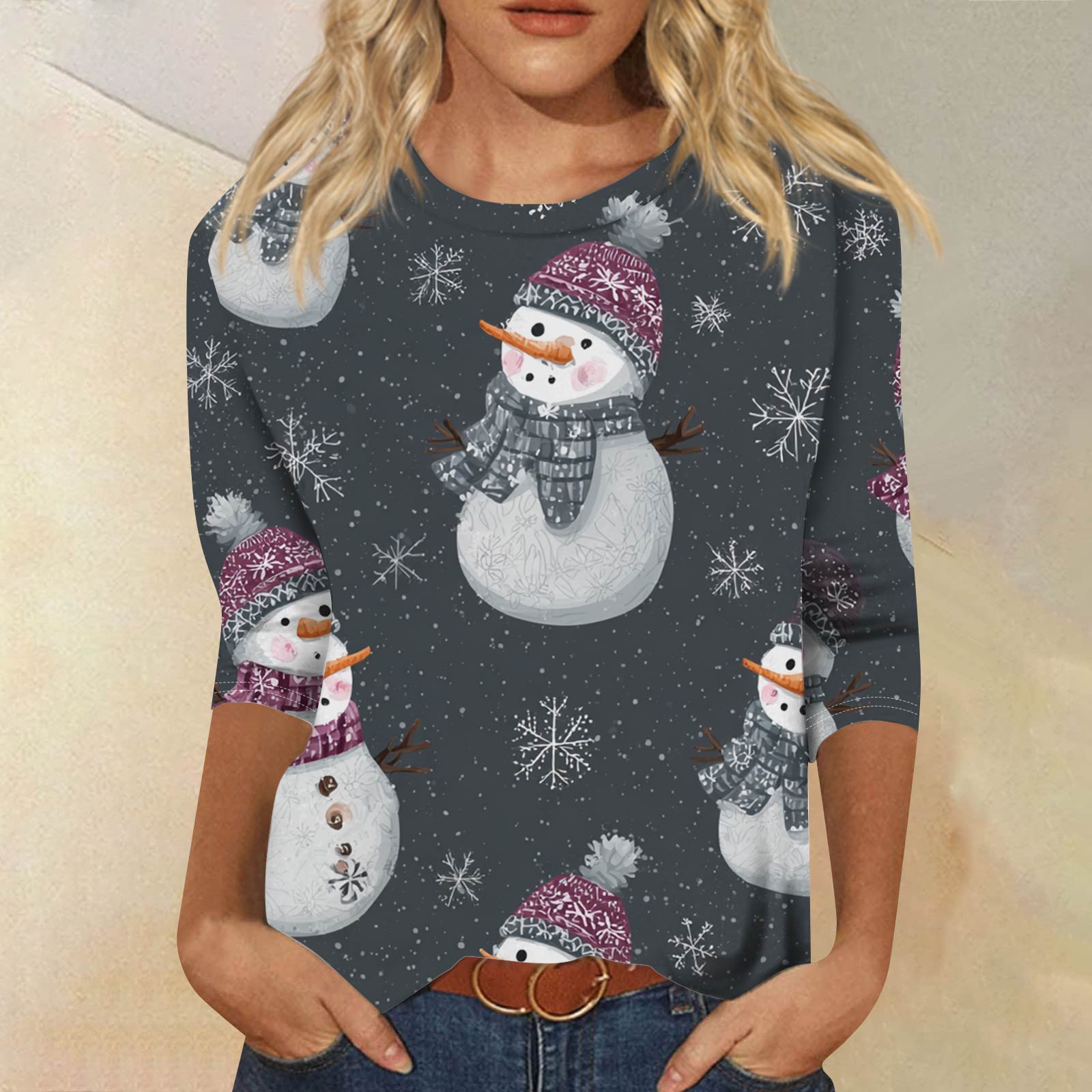 

Женская модная повседневная футболка с рукавом три четверти, принтом на Хэллоуин и круглым вырезом XXL