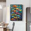 Abstract Colorful Fish In The Sea Canvas Posters and Prints Painting Vintage Home Kitchen Wall Art Decor Mural No Frame