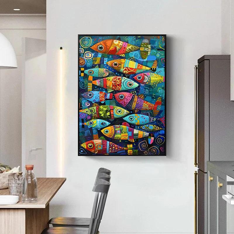Abstract Colorful Fish In The Sea Canvas Posters and Prints Painting Vintage Home Kitchen Wall Art Decor Mural No Frame