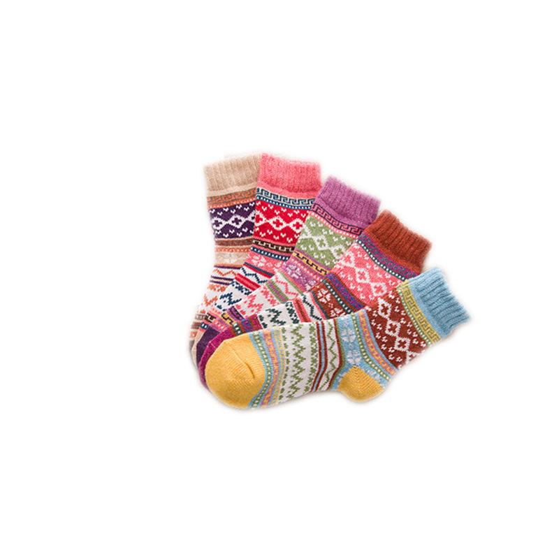 5 Pairs of Thick and Warm Cross-flower Rabbit Wool Socks with Ethnic Style and Coarse Needle Cashmere Socks for Autumn and Winter