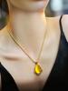Water Droplet Imitation Agate Pendant Necklace,yellow Beeswax Vintage Clavicle Chain