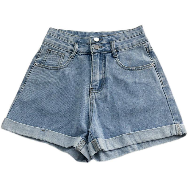 Youthful Vitality Comfortable Skinny Fashionable and Versatile Denim Shorts Female Ultra-high Waist Summer Loose Thin Straight A-line Rolled Pants