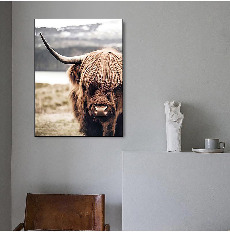 Highland Cow Wild Animals Canvas Painting Cattle Posters and Print Nordic Scandinavian Cuadros Wall Art Picture for Living Room No Frame