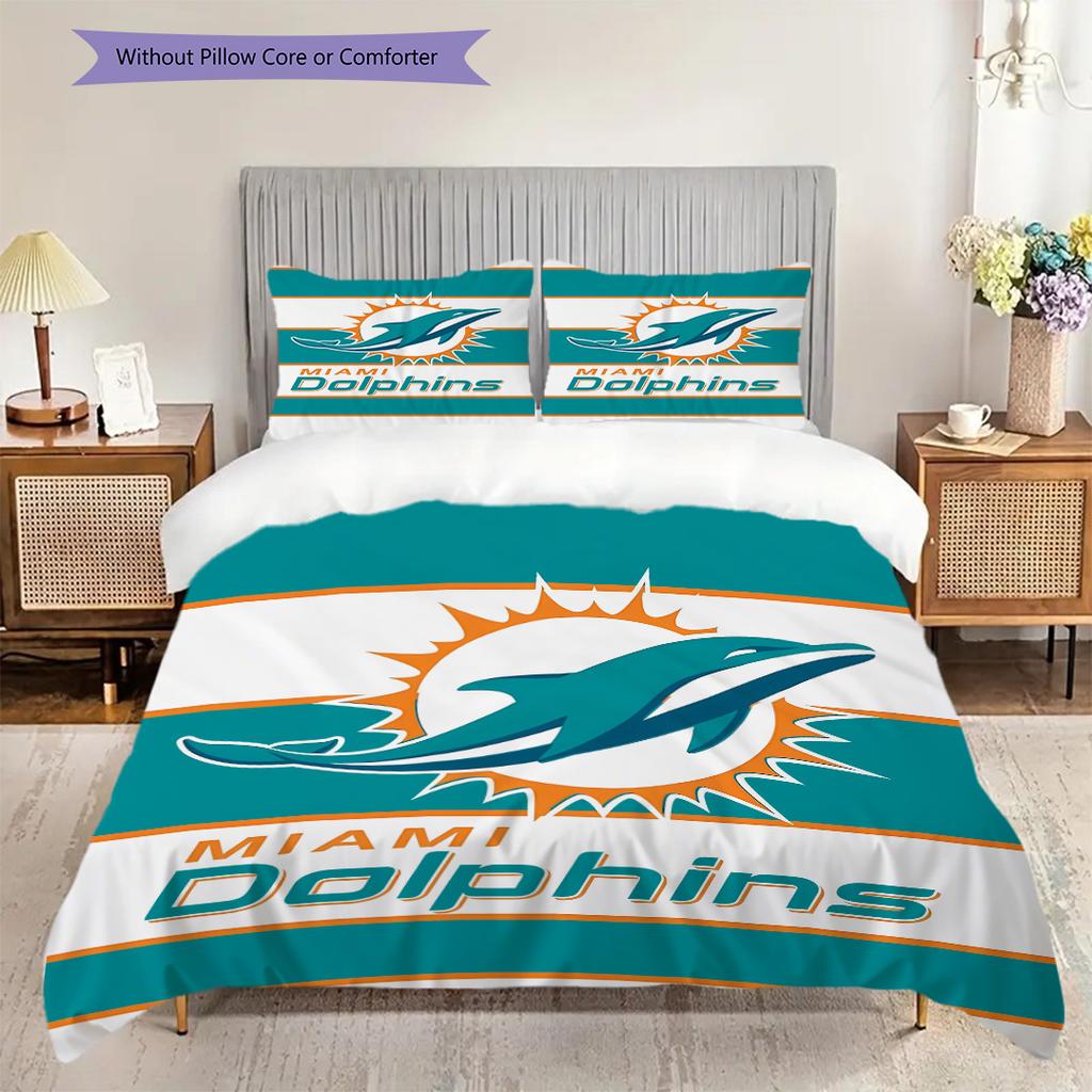 Miami Dolphins Pattern Bedding Quilt Set Quilt Cover Pillowcase Home Decoration Birthday Gift (1 * duvet cover + 2 * pillowcase, without core)