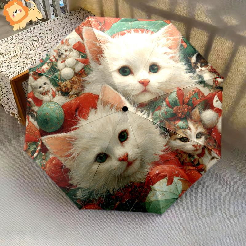 1 PC Automatic Folding Umbrella - Kittens Pattern, Portable & Foldable Design with 8 Ribs, Christmas Birthday Gifts