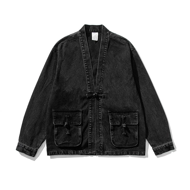 Plus Size Retro Denim Frog Button Jacket - Chinese Autumn/Winter Style