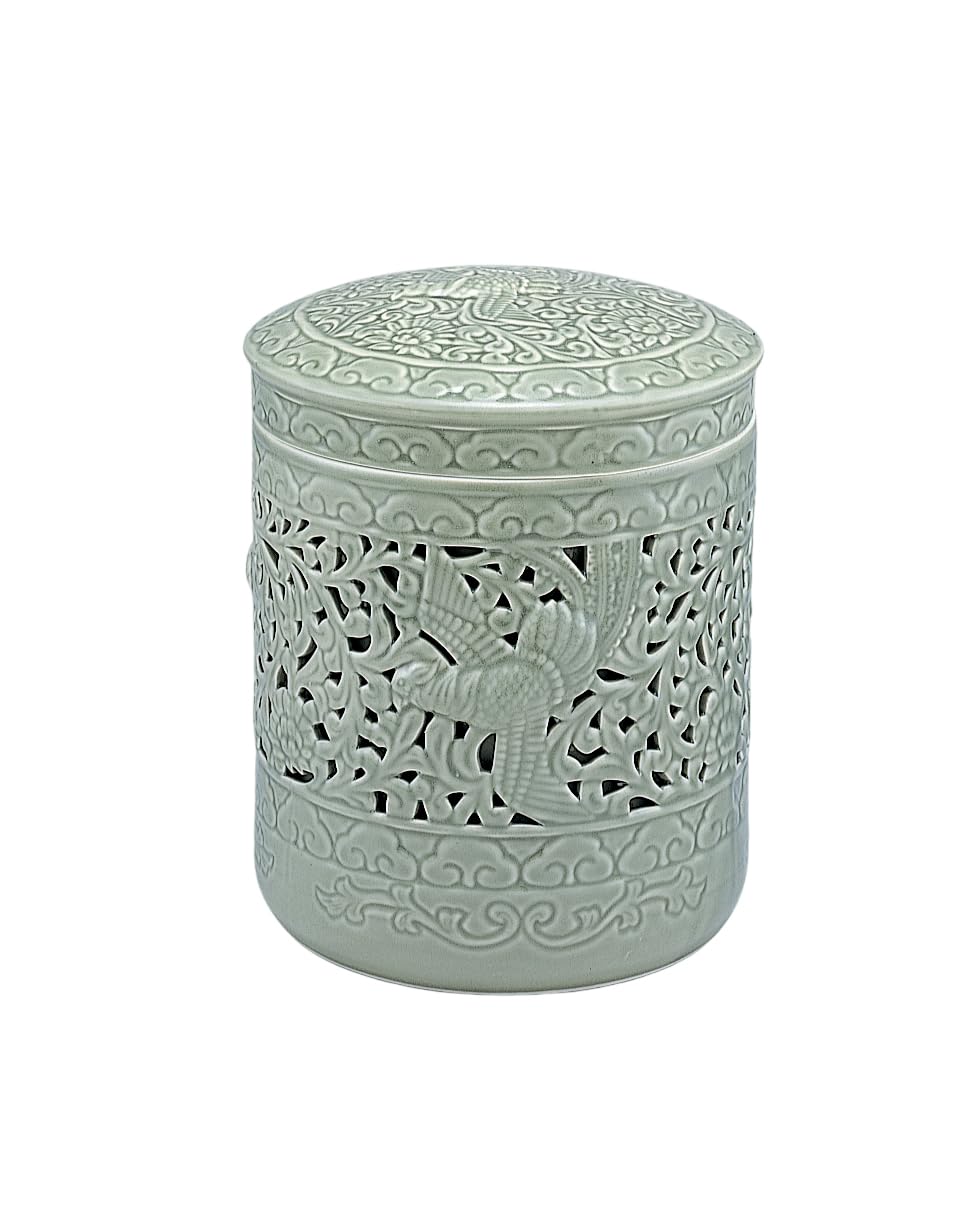 

Seto Ware Openwork Phoenix Urn (Green Celadon) [2.3 inches] Buddhist Altar Supplies, Home Memorial Urn